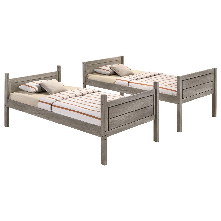 Ryder Wood Twin Over Twin Bunk Bed with Mattress Weathered Taupe view 3