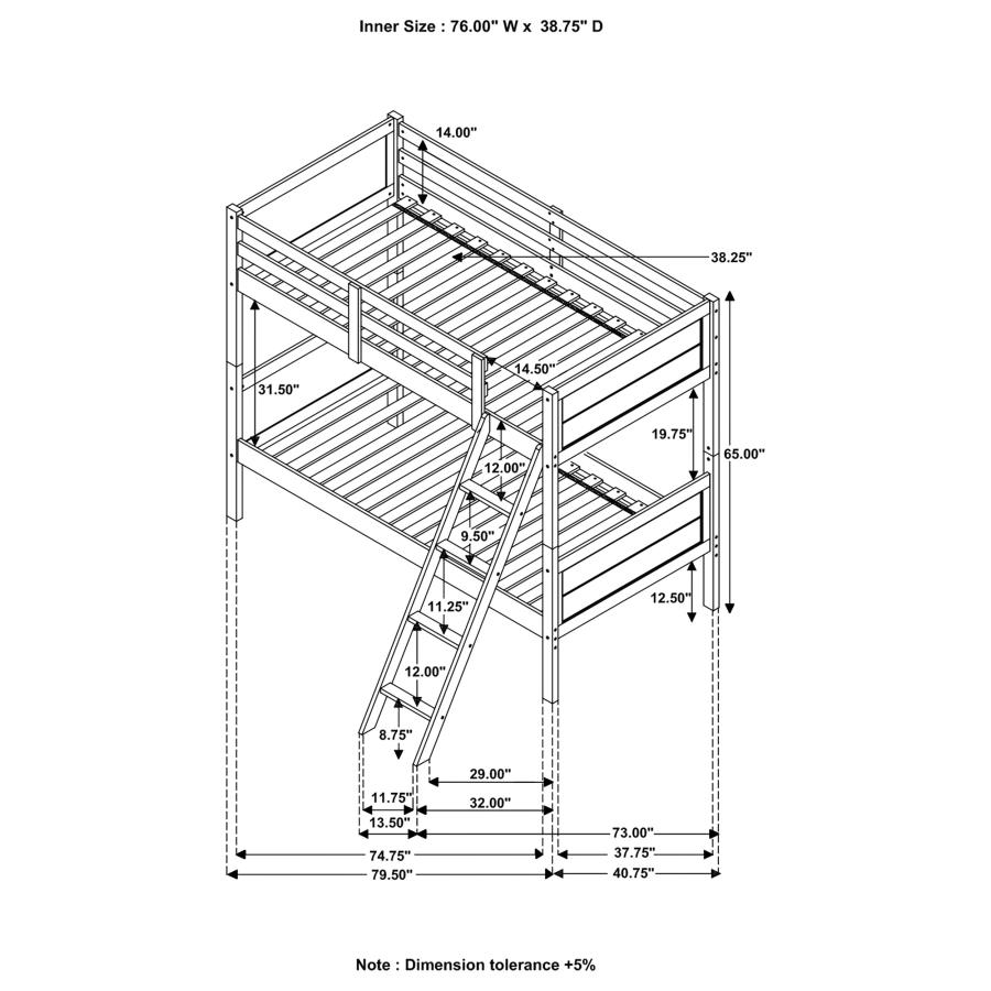 Ryder Wood Twin Over Twin Bunk Bed with Mattress Weathered Taupe view 4