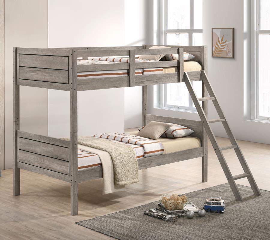 Ryder Wood Twin Over Twin Bunk Bed Weathered Taupe view 2