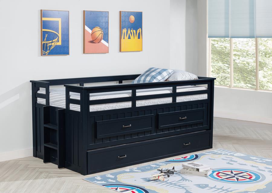 Carlsbad Wood Twin Captains Bed With Trundle Navy Blue view 2