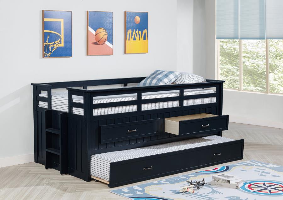 Carlsbad Wood Twin Captains Bed With Trundle Navy Blue view 3