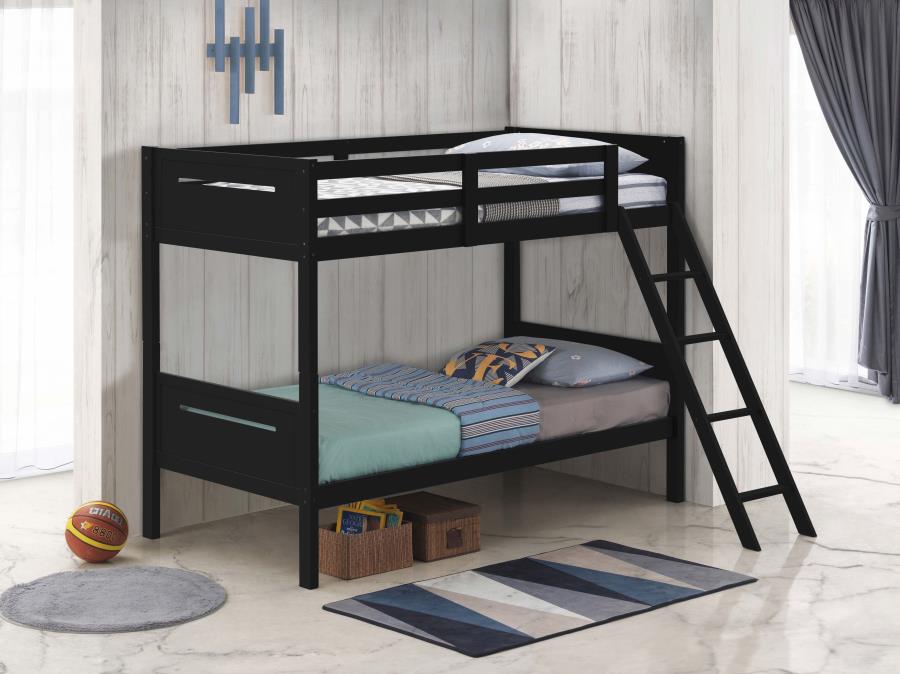 Littleton Wood Twin Over Twin Bunk Bed Black view 2