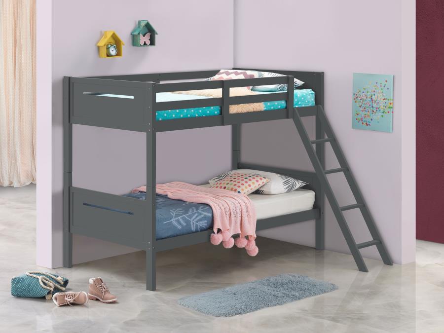 Littleton Wood Twin Over Twin Bunk Bed Grey view 2