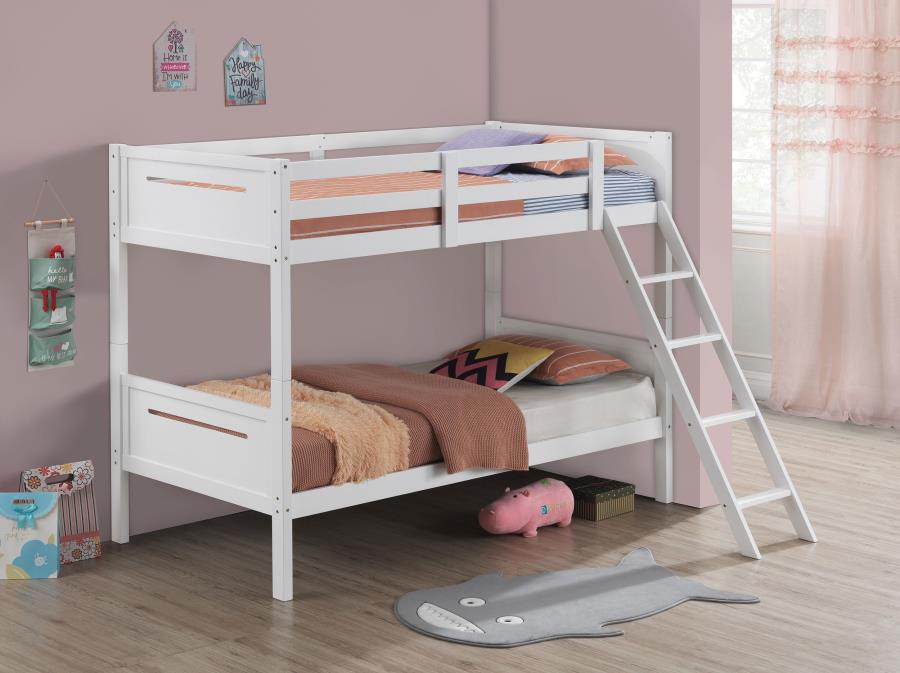 Littleton Wood Twin Over Twin Bunk Bed White view 2