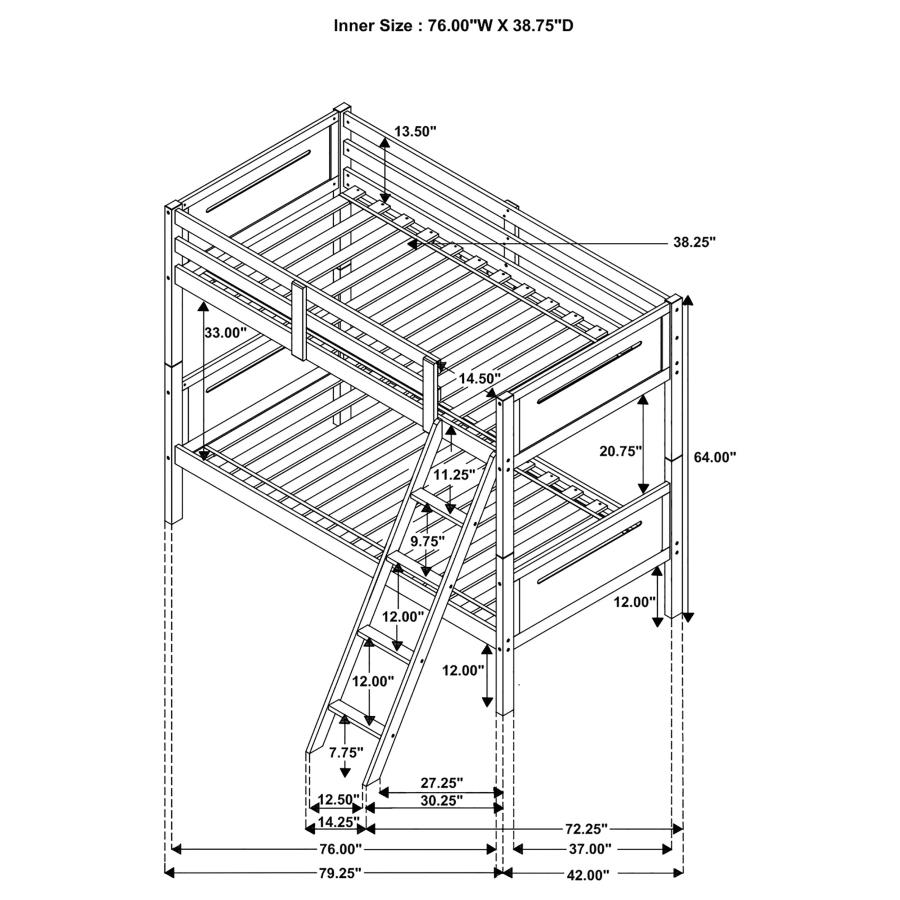 Littleton Wood Twin Over Twin Bunk Bed White view 6