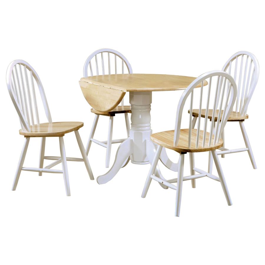 Allison 5-piece Round Drop Leaf Dining Table Set White view 2