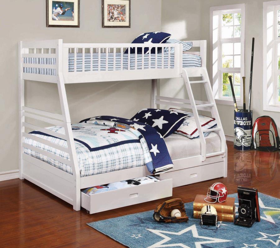 Ashton 2-drawer Wood Twin Over Full Bunk Bed White view 2