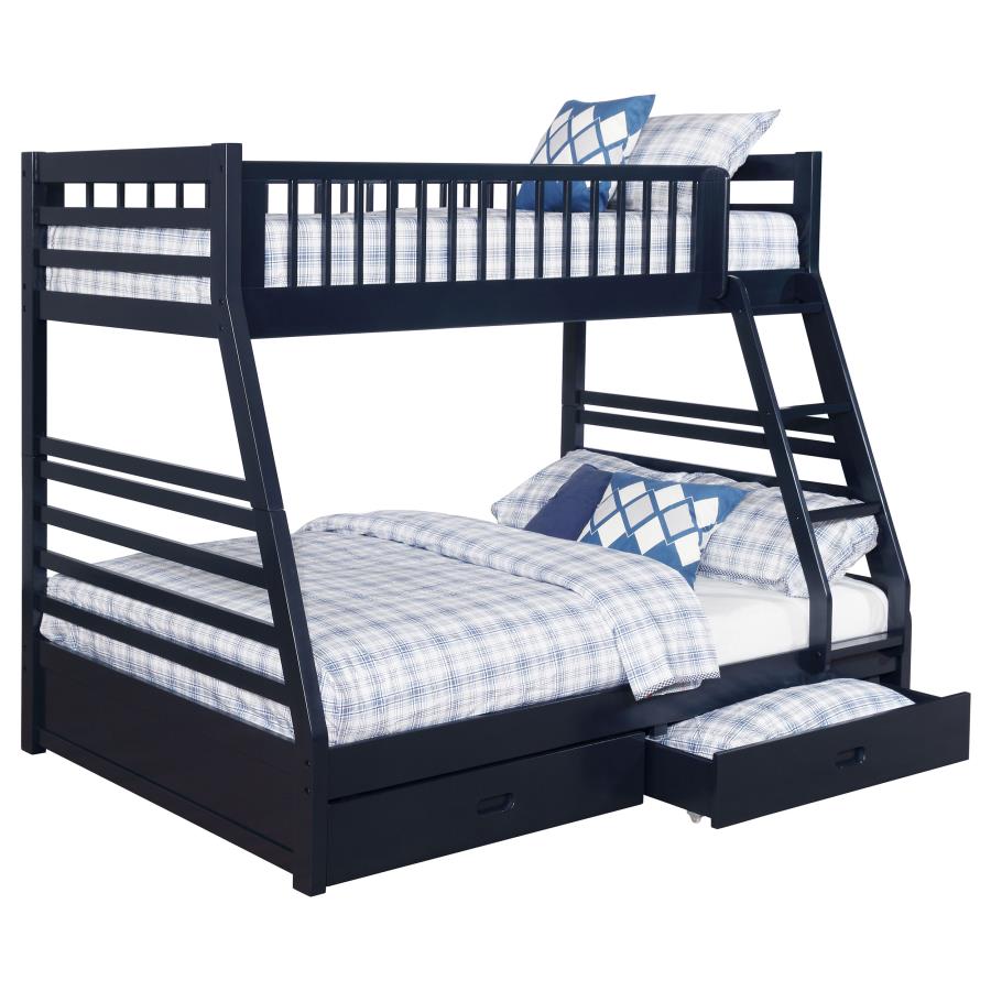 Ashton 2-drawer Wood Twin Over Full Bunk Bed Navy Blue view 3
