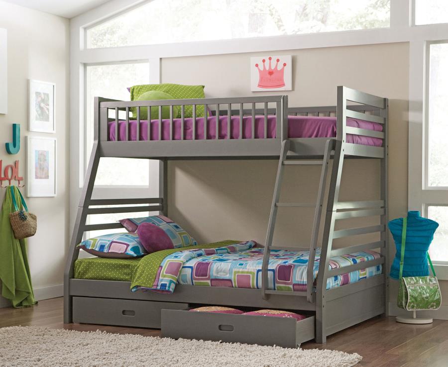 Ashton 2-drawer Wood Twin Over Full Bunk Bed Grey view 2