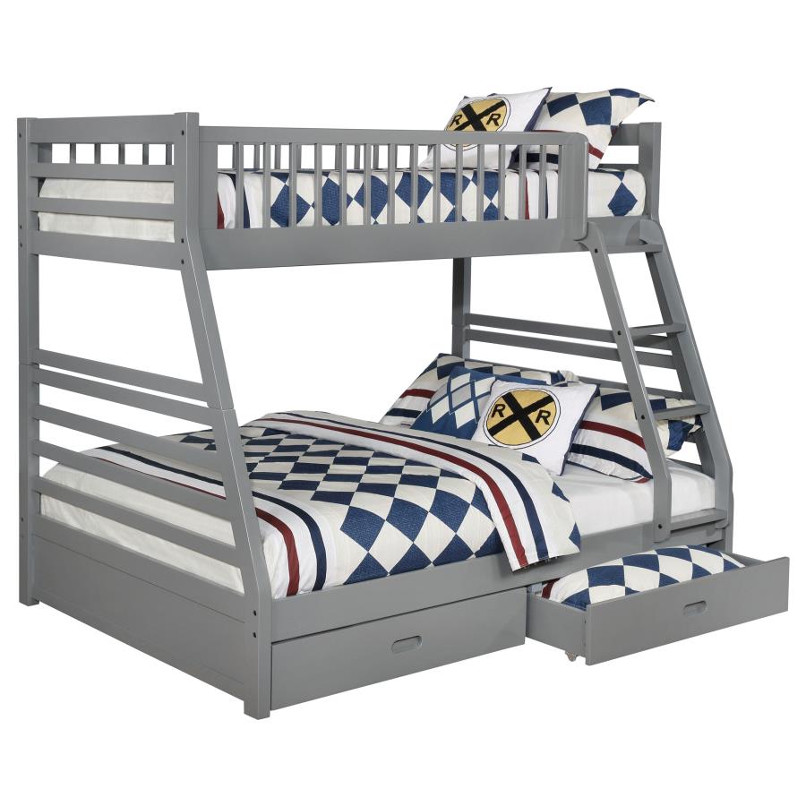 Ashton 2-drawer Wood Twin Over Full Bunk Bed Grey view 3