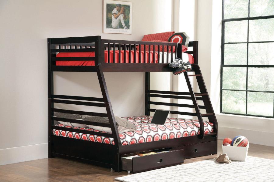 Ashton 2-drawer Wood Twin Over Full Bunk Bed Cappuccino view 2
