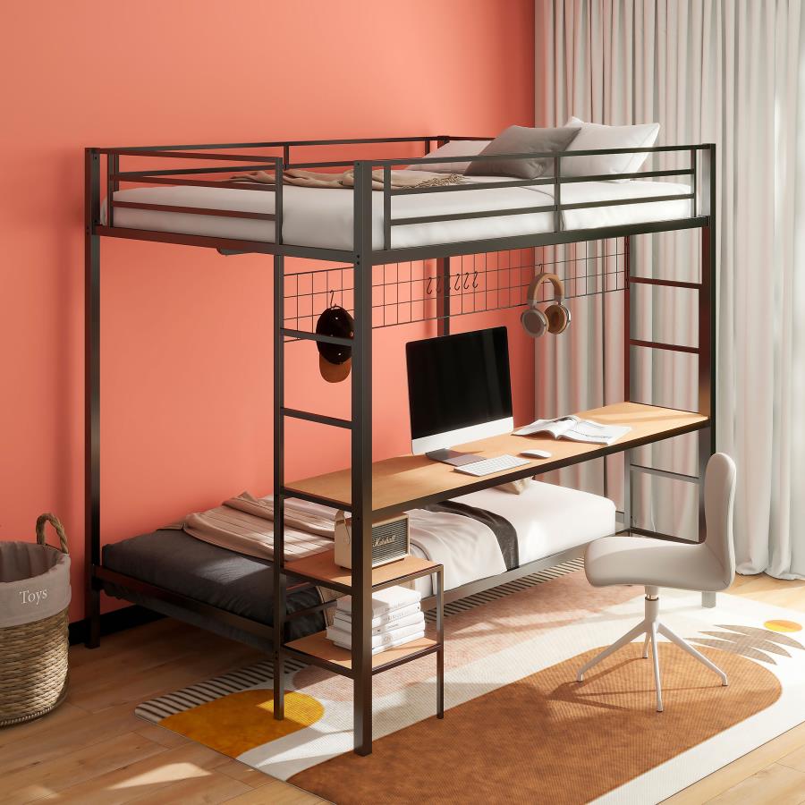Campus Metal Full Over Twin Workstation Bunk Bed Matte Black view 2