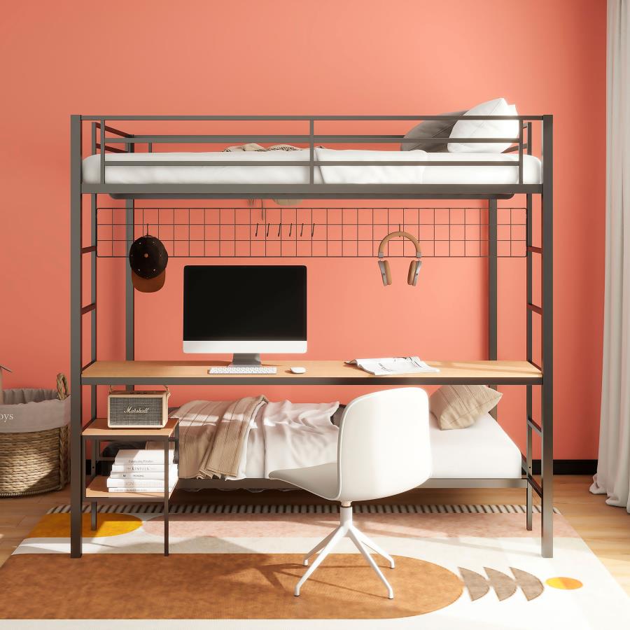 Campus Metal Full Over Twin Workstation Bunk Bed Matte Black view 3