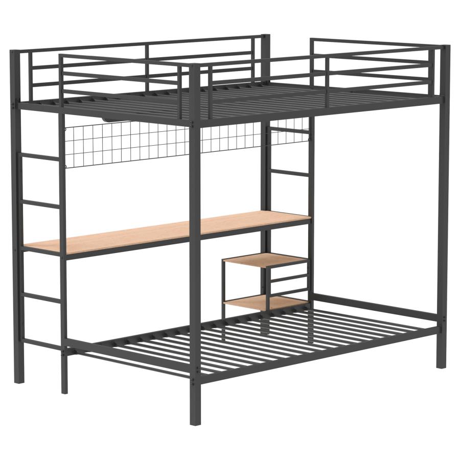 Campus Metal Full Over Twin Workstation Bunk Bed Matte Black view 6