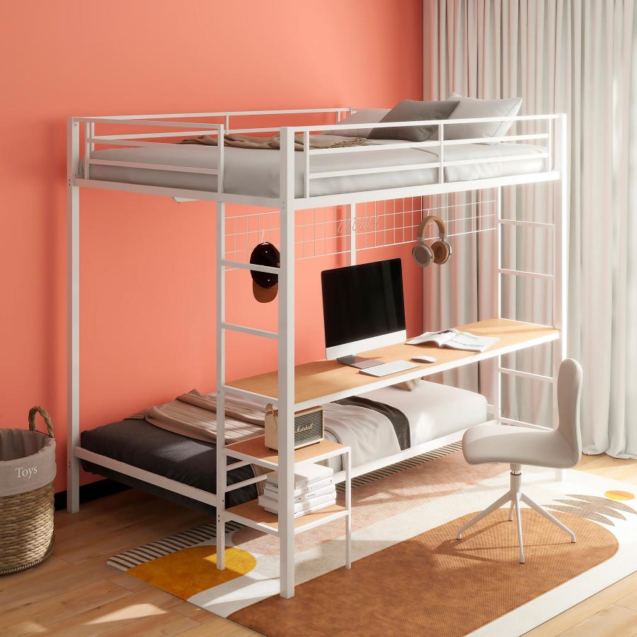 Campus Metal Full Over Twin Workstation Bunk Bed Matte White view 2