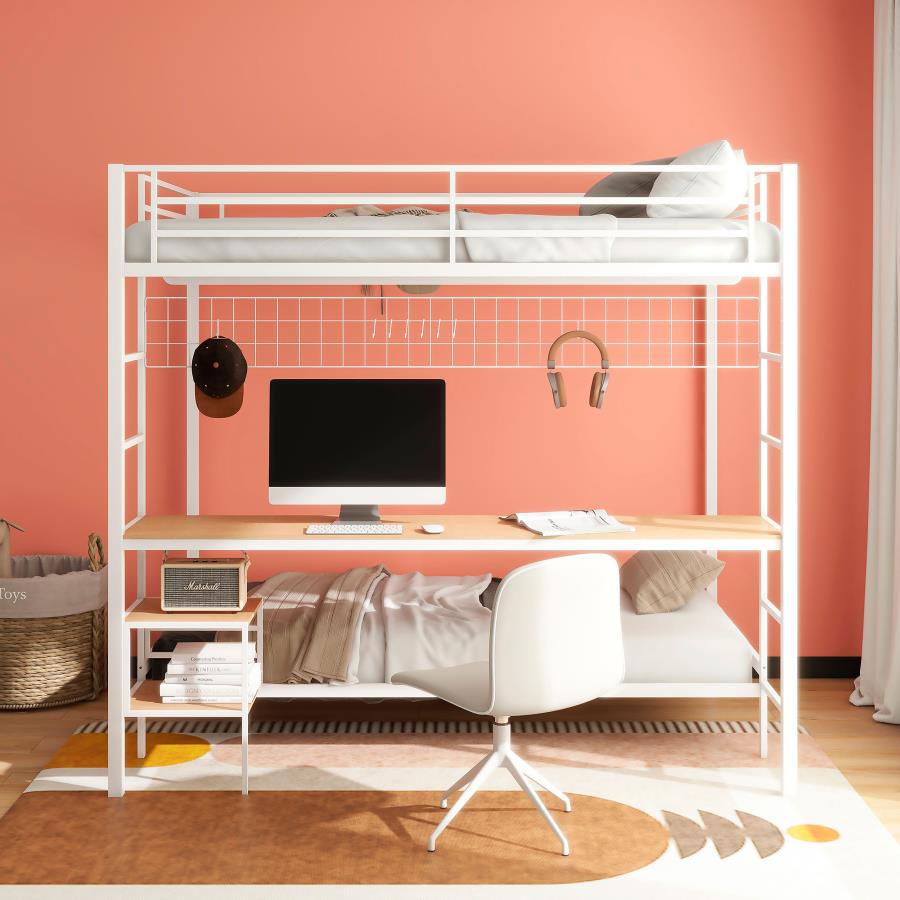 Campus Metal Full Over Twin Workstation Bunk Bed Matte White view 3