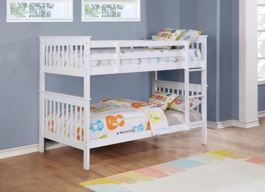 Chapman Wood Twin Over Twin Bunk Bed with Mattress White view 2