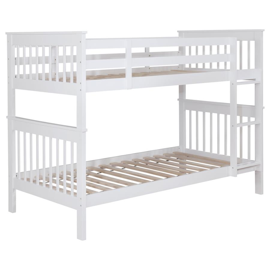 Chapman Wood Twin Over Twin Bunk Bed with Mattress White view 3