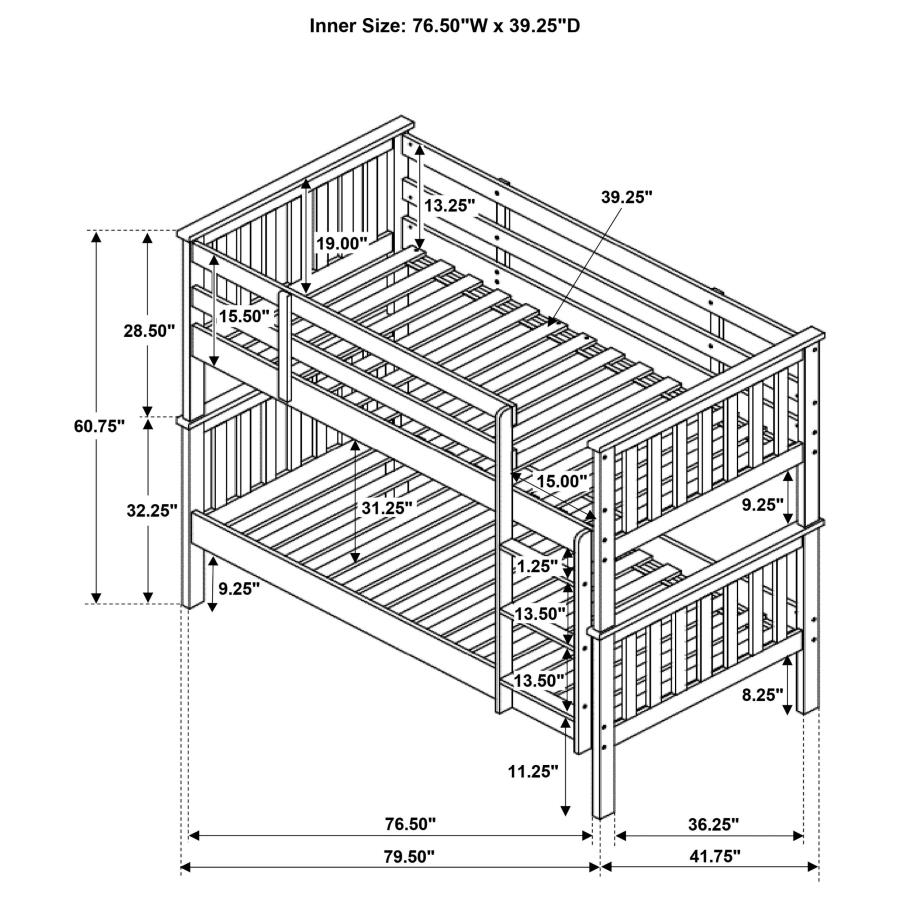 Chapman Wood Twin Over Twin Bunk Bed with Mattress White view 5