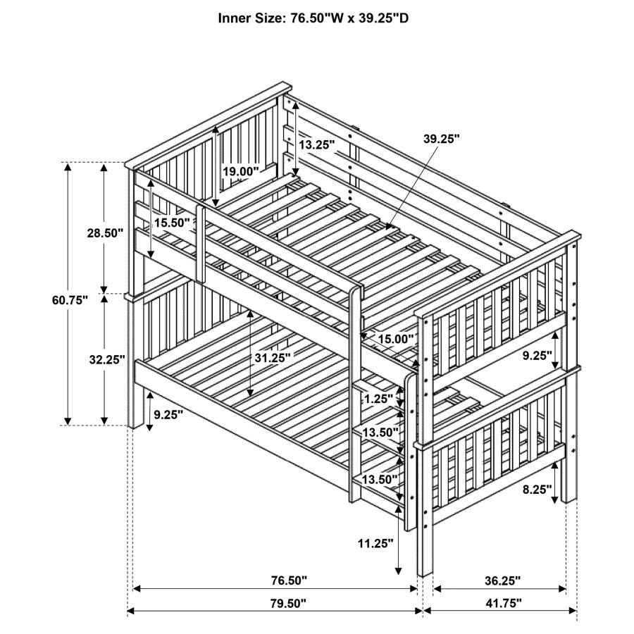 Chapman Wood Twin Over Twin Bunk Bed White view 5
