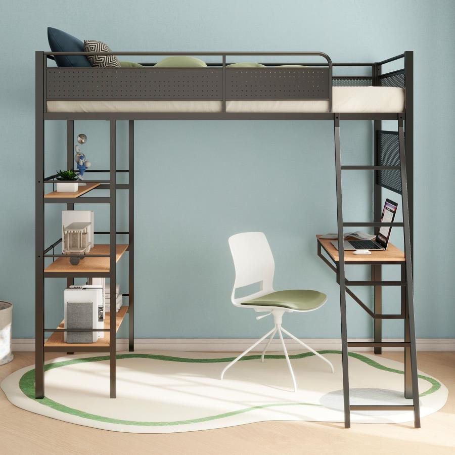 Campus 3-shelf Metal Twin Workstation Loft Bed Matte Black view 3