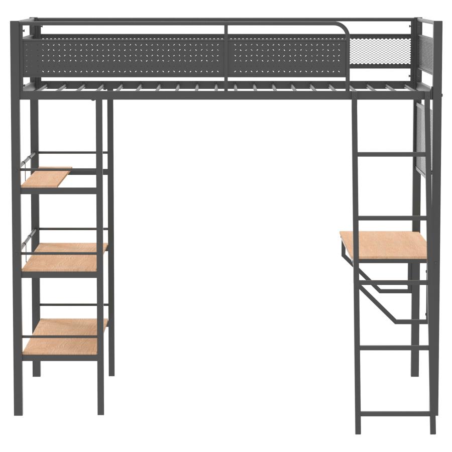 Campus 3-shelf Metal Twin Workstation Loft Bed Matte Black view 4