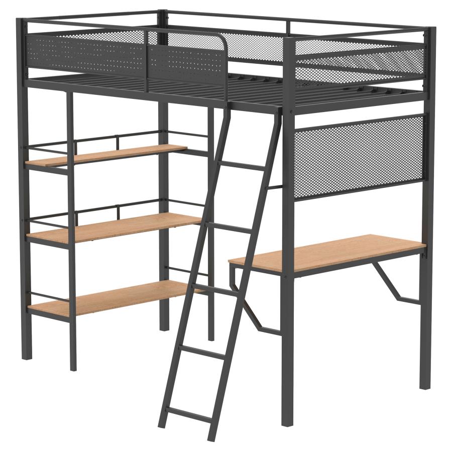 Campus 3-shelf Metal Twin Workstation Loft Bed Matte Black view 5
