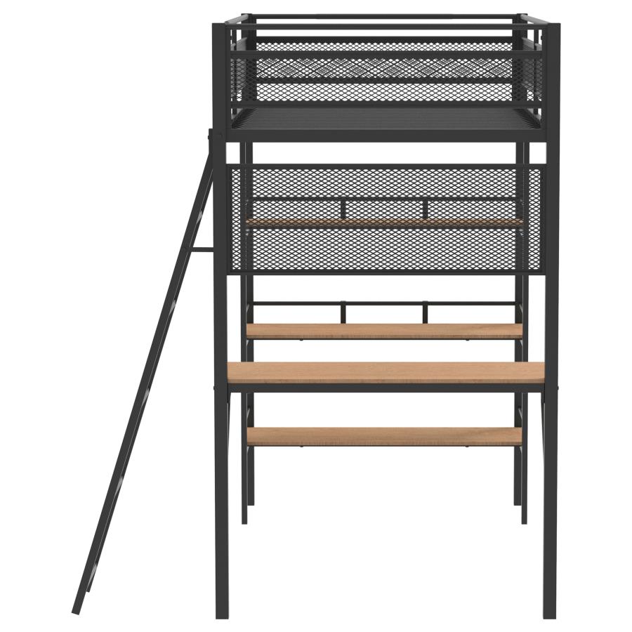 Campus 3-shelf Metal Twin Workstation Loft Bed Matte Black view 6