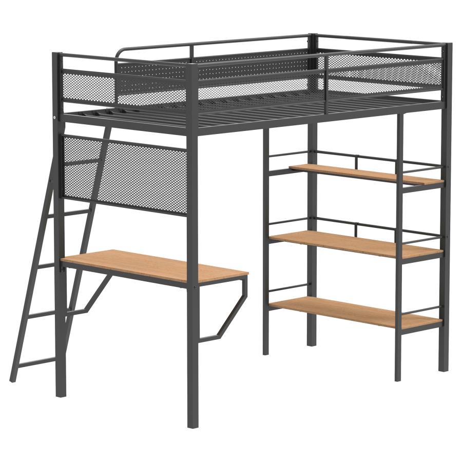 Campus 3-shelf Metal Twin Workstation Loft Bed Matte Black view 7