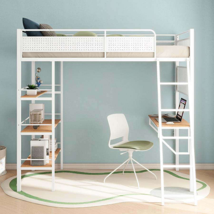 Campus 3-shelf Metal Twin Workstation Loft Bed Matte White view 3
