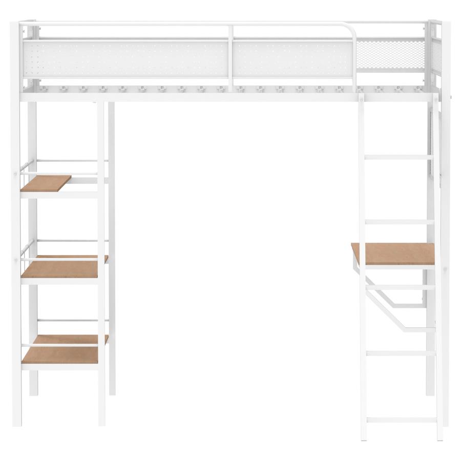 Campus 3-shelf Metal Twin Workstation Loft Bed Matte White view 4