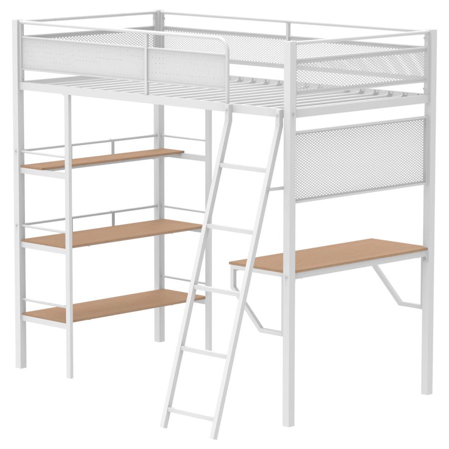 Campus 3-shelf Metal Twin Workstation Loft Bed Matte White view 5
