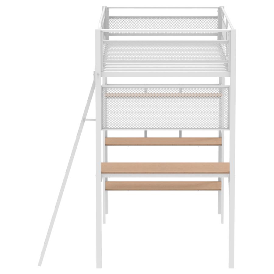 Campus 3-shelf Metal Twin Workstation Loft Bed Matte White view 6