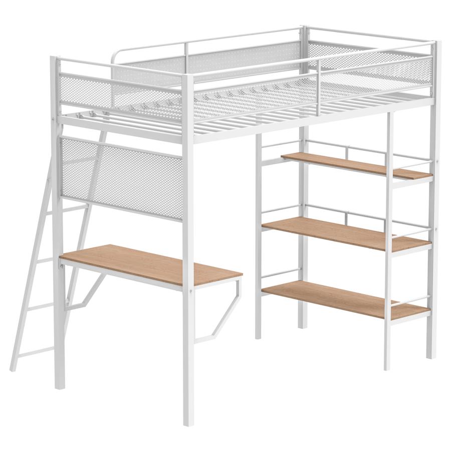 Campus 3-shelf Metal Twin Workstation Loft Bed Matte White view 7