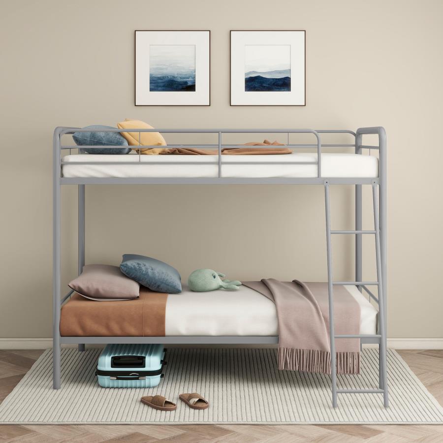 Carson Metal Twin Over Twin Bunk Bed Glossy Silver view 3