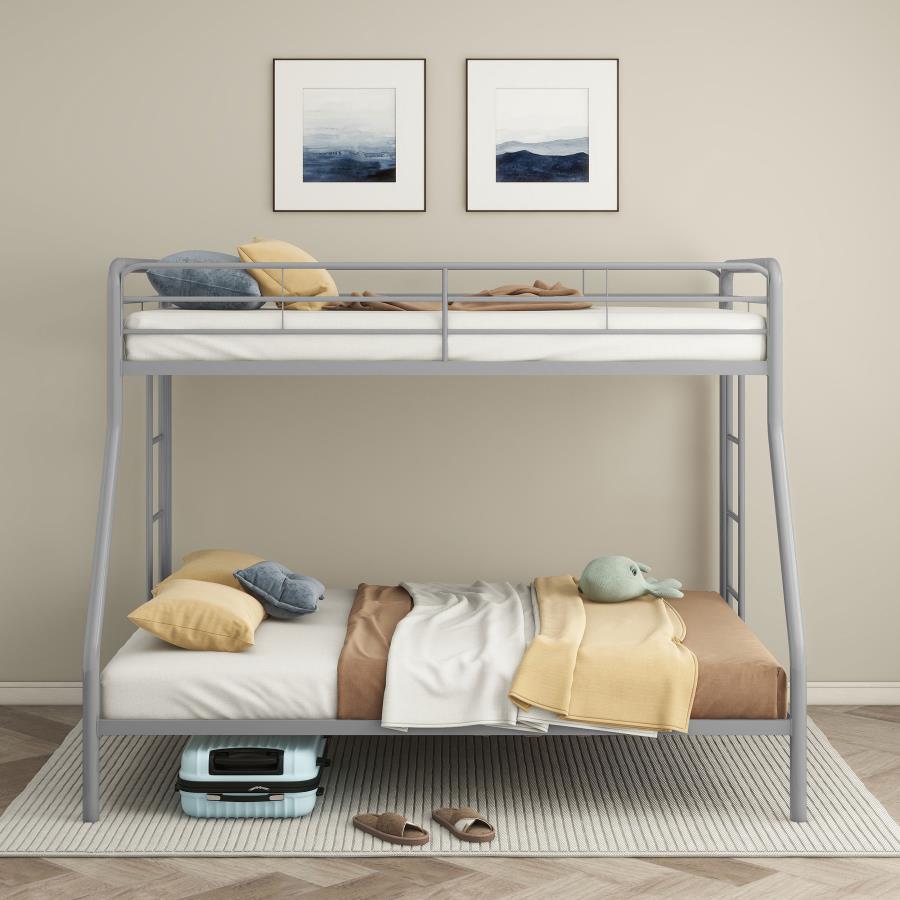 Carson Metal Twin Over Full Bunk Bed Glossy Silver view 3