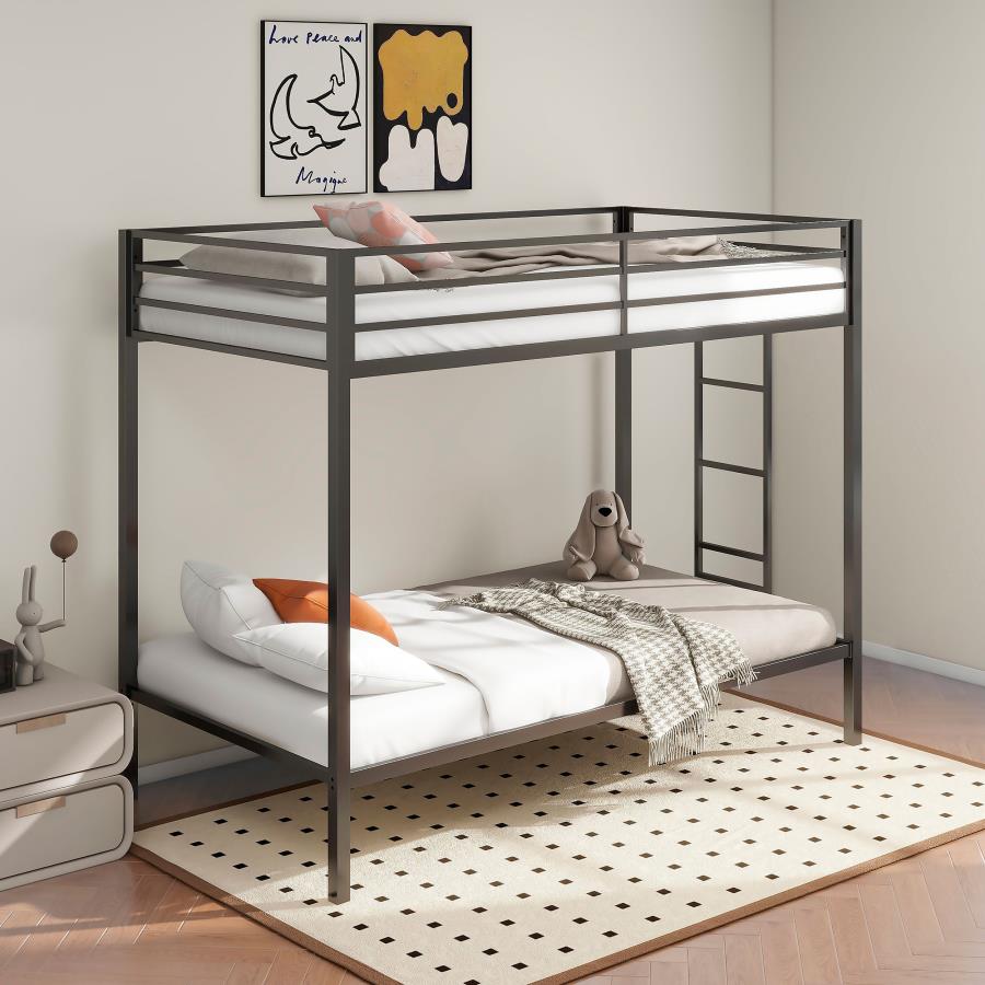 Alevera Metal Twin Over Twin Bunk Bed with Ladder Black view 2