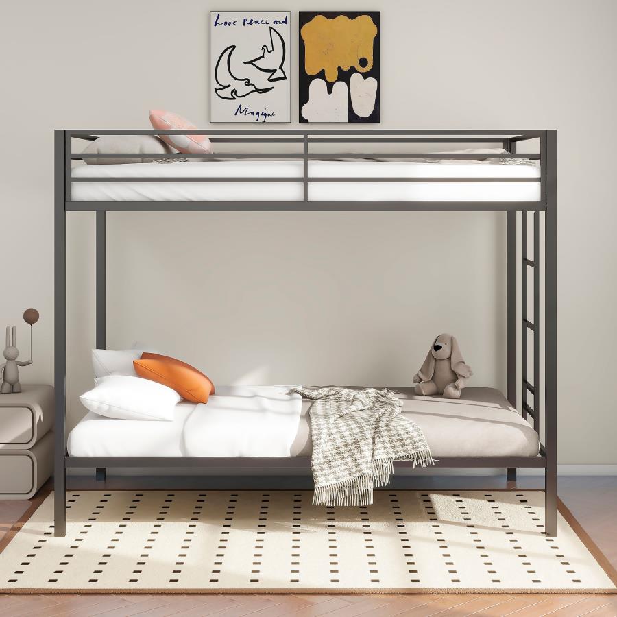 Alevera Metal Twin Over Twin Bunk Bed with Ladder Black view 3