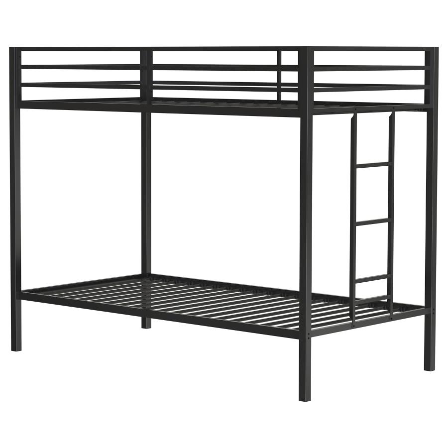 Alevera Metal Twin Over Twin Bunk Bed with Ladder Black view 5