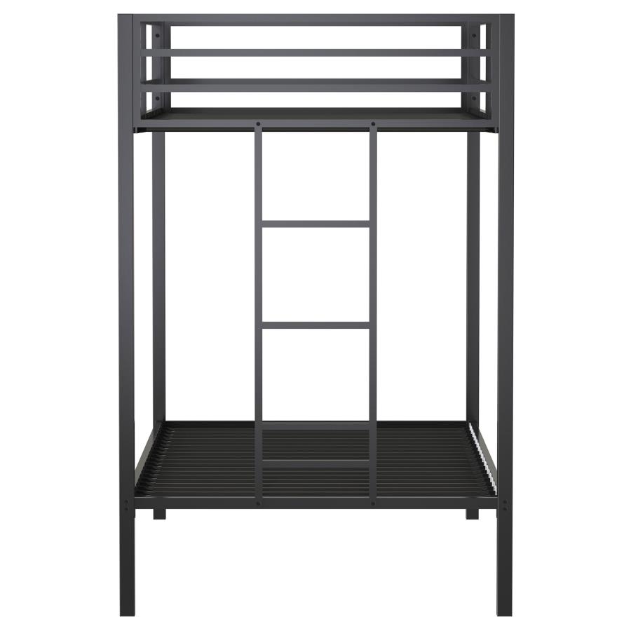 Alevera Metal Twin Over Twin Bunk Bed with Ladder Black view 6