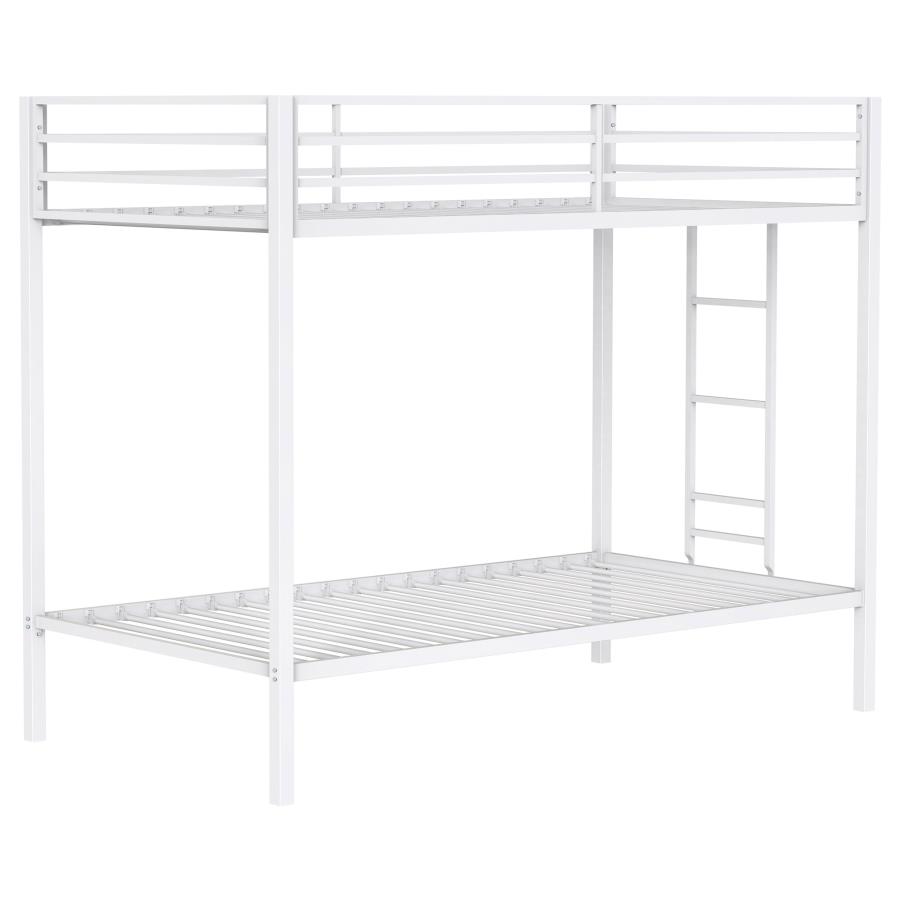 Alevera Metal Twin Over Twin Bunk Bed with Ladder White