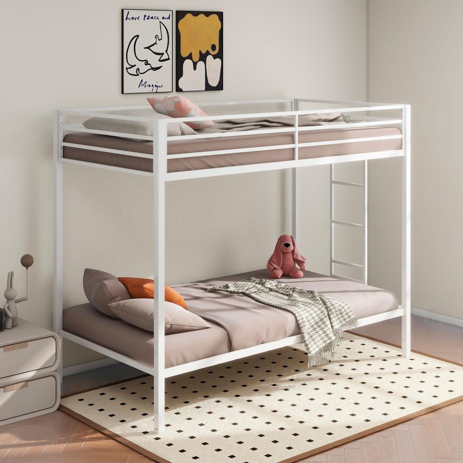 Alevera Metal Twin Over Twin Bunk Bed with Ladder White view 2