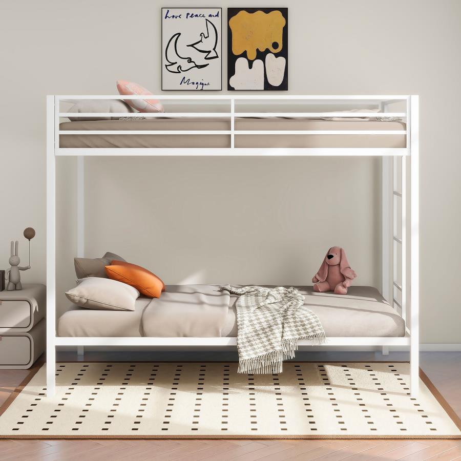 Alevera Metal Twin Over Twin Bunk Bed with Ladder White view 3