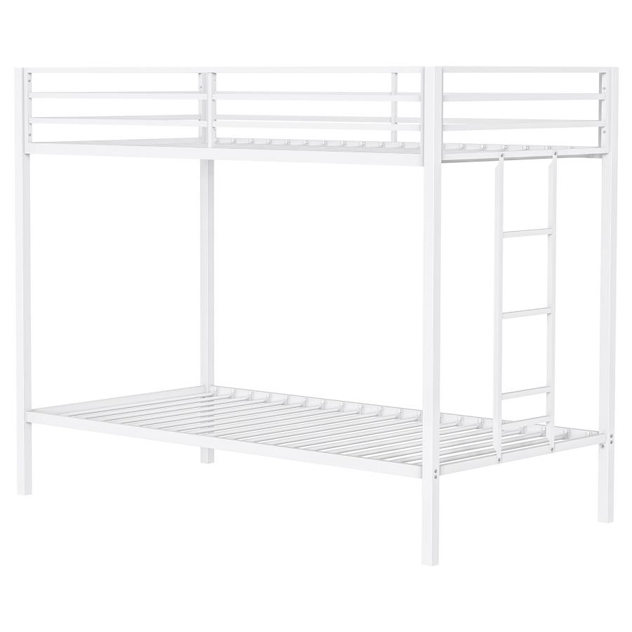 Alevera Metal Twin Over Twin Bunk Bed with Ladder White view 5