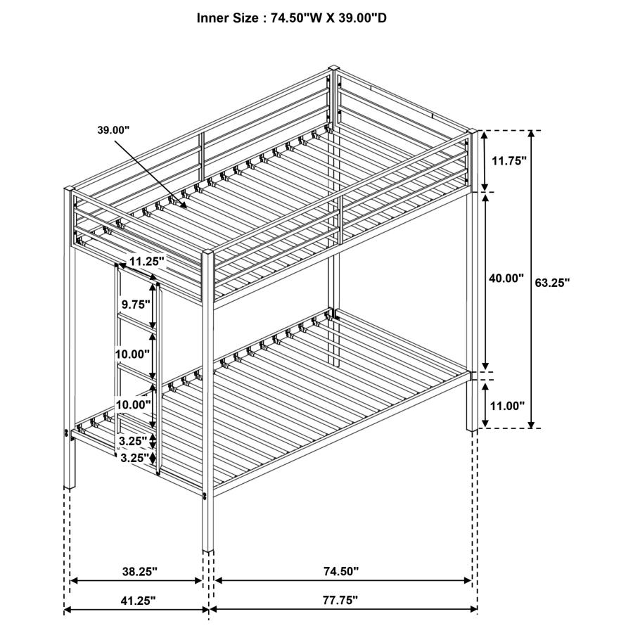 Alevera Metal Twin Over Twin Bunk Bed with Ladder White view 7