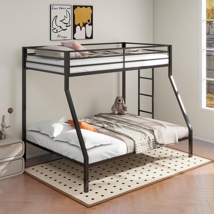 Alevera Metal Twin Over Full Bunk Bed with Ladder Black view 2