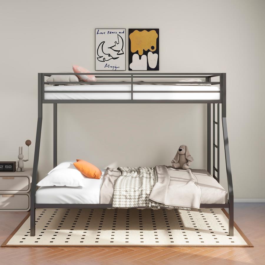 Alevera Metal Twin Over Full Bunk Bed with Ladder Black view 3