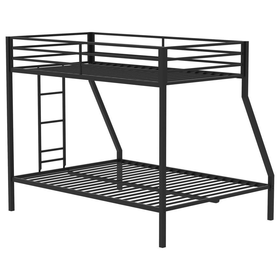 Alevera Metal Twin Over Full Bunk Bed with Ladder Black view 7