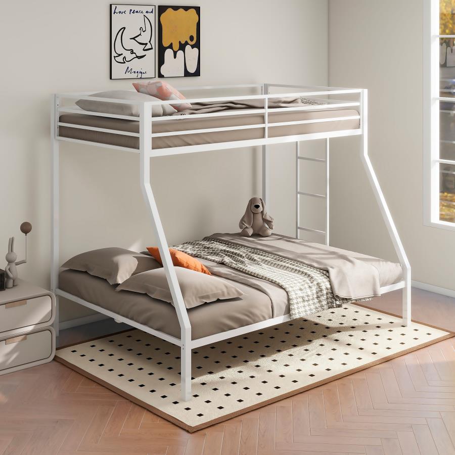 Alevera Metal Twin Over Full Bunk Bed with Ladder White view 2