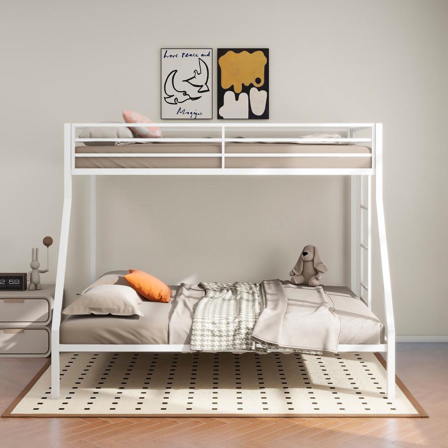 Alevera Metal Twin Over Full Bunk Bed with Ladder White view 3